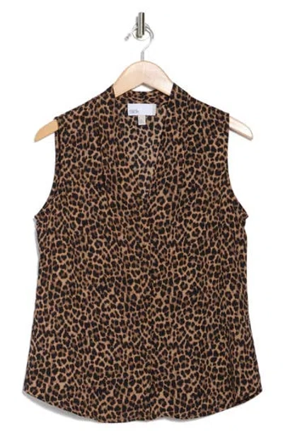 Nordstrom Rack V-neck Sleeveless Woven Shell Top In Brown- Black Leopard