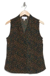Nordstrom Rack V-neck Sleeveless Woven Shell Top In Green- Rust Leopard Spot