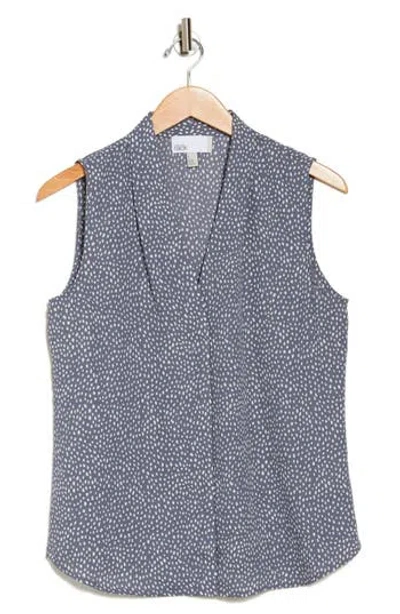 Nordstrom Rack V-neck Sleeveless Woven Shell Top In Grey Folkstone Brush Dot