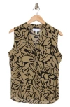 Nordstrom Rack V-neck Sleeveless Woven Shell Top In Olive- Black Abstract Animal
