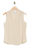 Nordstrom Rack V-neck Sleeveless Woven Shell Top In Tan- Ivory Kealey Stripe