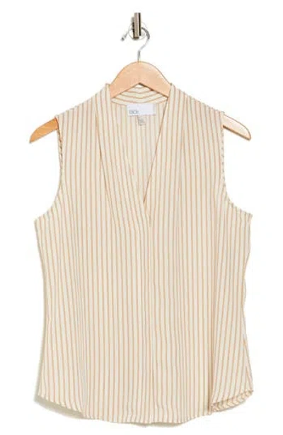 Nordstrom Rack V-neck Sleeveless Woven Shell Top In Tan- Ivory Kealey Stripe