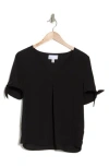 Nordstrom Rack V-neck Tie Short Sleeve Top In Black