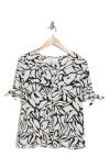 Nordstrom Rack V-neck Tie Short Sleeve Top In Ivory- Black Abstract Animal