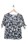 Nordstrom Rack V-neck Tie Short Sleeve Top In Navy Blazer Marked Blooms