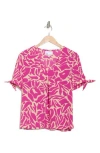 Nordstrom Rack V-neck Tie Short Sleeve Top In Pink- Tan Abstract Animal