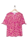 Nordstrom Rack V-neck Tie Short Sleeve Top In Pink- Tan Abstract Animal