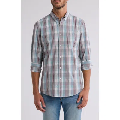 Nordstrom Rack Washed Plaid Check Poplin Button-down Shirt In Grey- Blue Check Plaid