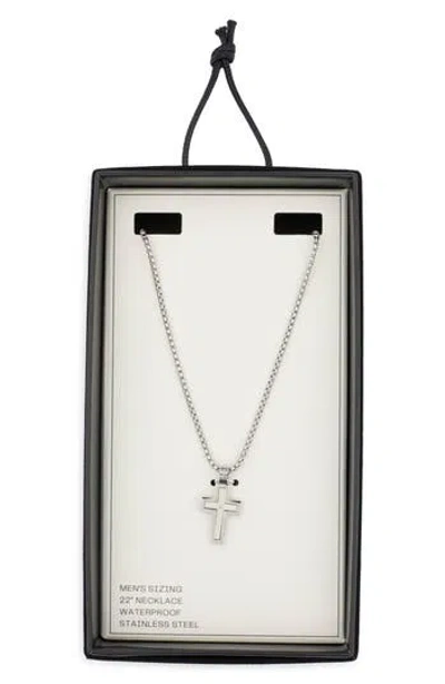 Nordstrom Rack Waterproof Small Cross Cz Pendant Necklace In Silver