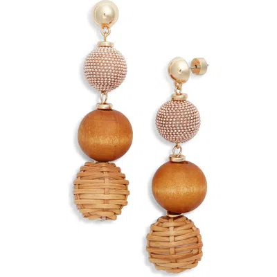 Nordstrom Raffia & Wood Bead Drop Earrings In Tan- Brown- Gold