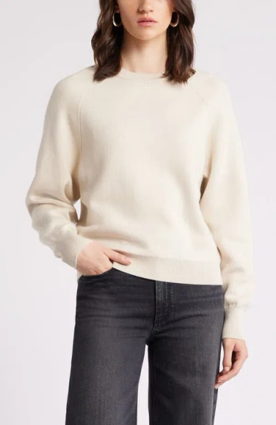 Nordstrom Raglan Sleeve Cotton & Cashmere Blend Crewneck Sweater In Ivory Sand