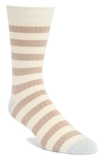 Nordstrom Random Feed Stripe Crew Socks In Khaki- Light Blue