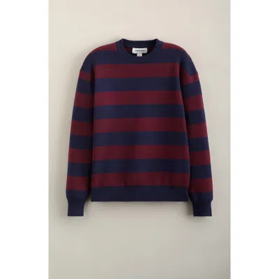 Nordstrom Kids'  Relaxed Fit Crewneck Cotton Blend Sweater In Navy-burgundy Lil Rugby Stripe