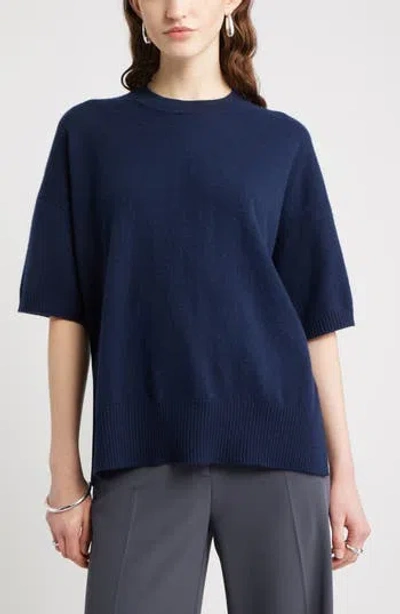 Nordstrom Relaxed Short Sleeve Cashmere Sweater In Blue