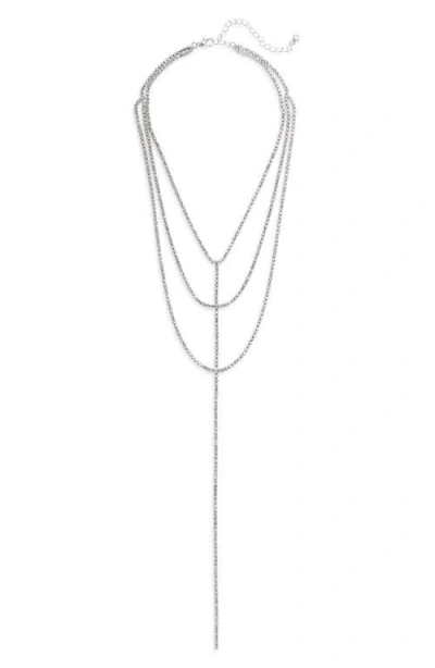 Nordstrom Rhinestone Layered Chain Y-necklace In Clear- Rhodium