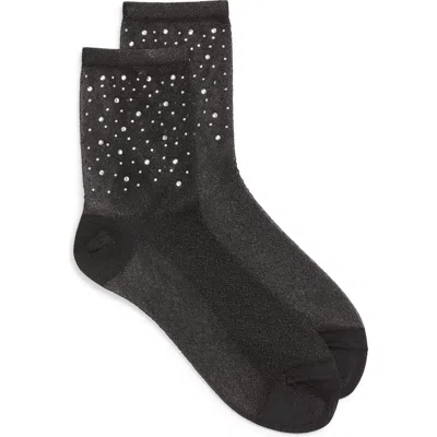 Nordstrom Rhinestone Metallic Quarter Socks In Black