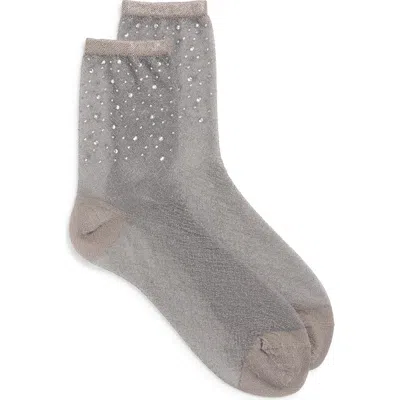 Nordstrom Rhinestone Metallic Quarter Socks In Gray