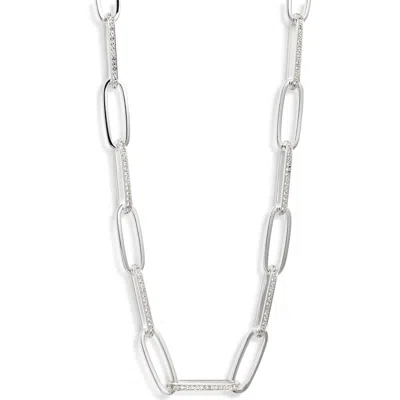 Nordstrom Rhinestone Paper Clip Chain Necklace In Silver
