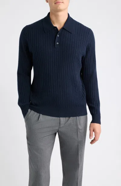 Nordstrom Rib Cashmere Polo Sweater In Blue
