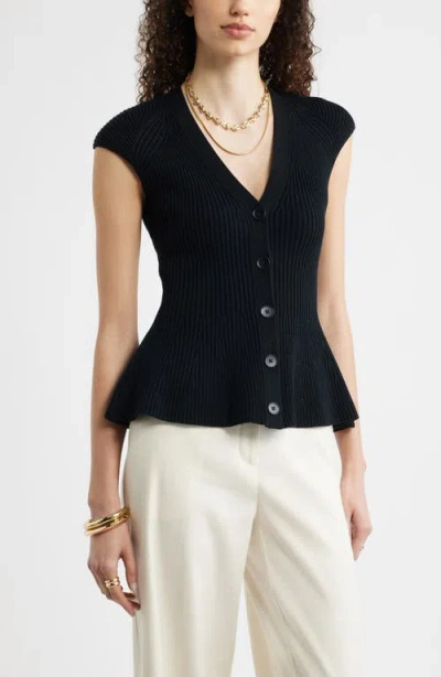 Nordstrom Rib Peplum Top In Black