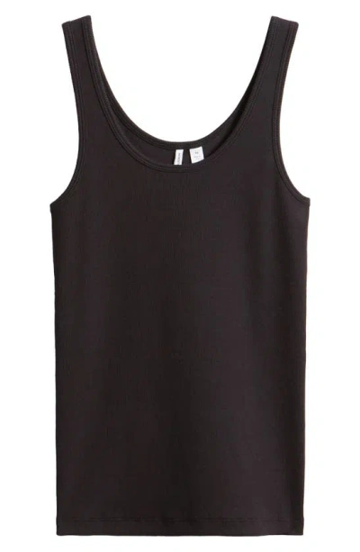 Nordstrom Rib Scoop Neck Cotton Tank In Black