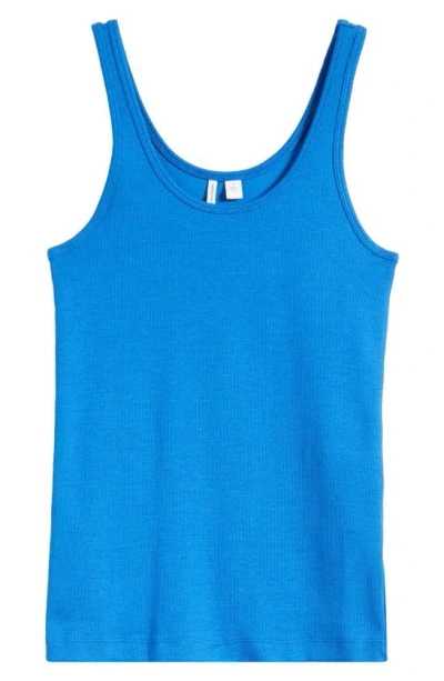 Nordstrom Rib Scoop Neck Cotton Tank In Blue Marmara