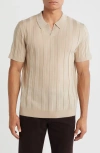 Nordstrom Rib Short Sleeve Merino Wool & Silk Johnny Collar Sweater In Brown