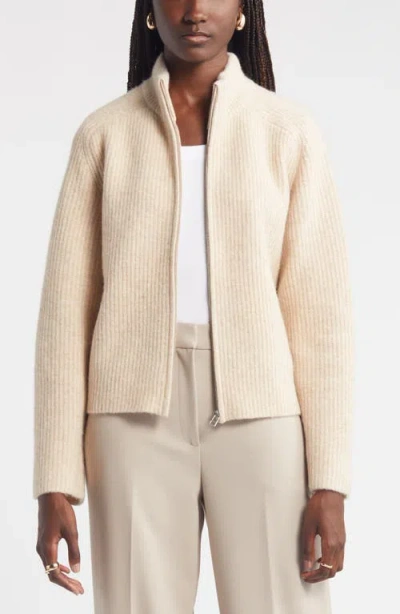 Nordstrom Rib Zip Cardigan In Tan Doeskin Heather