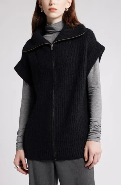 Nordstrom Rib Zip-up Sweater Vest In Black Rock
