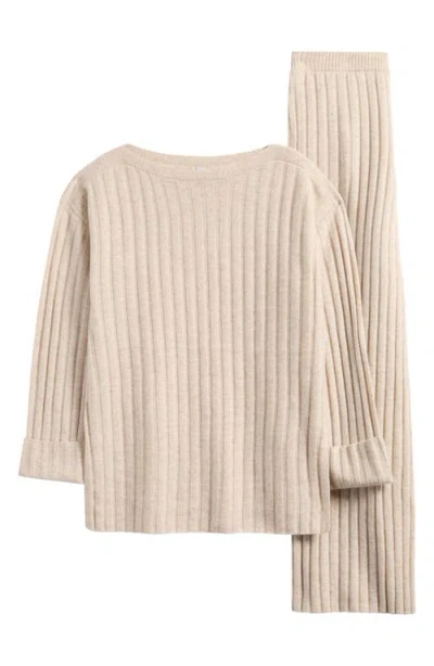 Nordstrom Ribbed Cashmere Lounge Set In Beige Oatmeal Light Heather