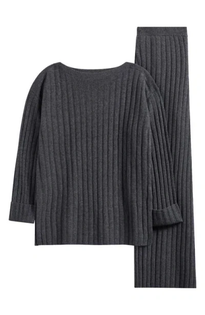 Nordstrom Ribbed Cashmere Lounge Set In Grey Dark Charcoal Heather