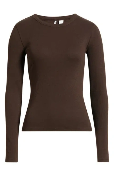Nordstrom Ribbed Crewneck Long Sleeve T-shirt In Brown Mole