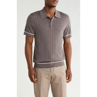 Nordstrom Ribbed Merino Wool Polo In Brown