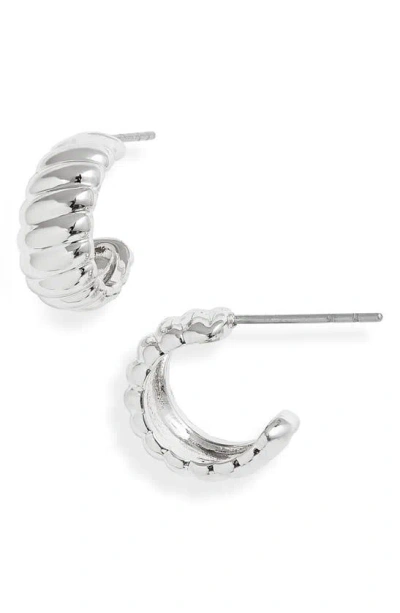 Nordstrom Ridged Huggie Hoop Earrings In White