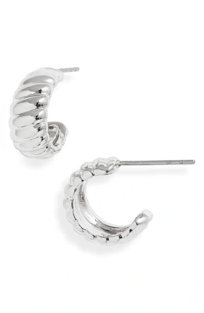 Nordstrom Ridged Huggie Hoop Earrings In Rhodium