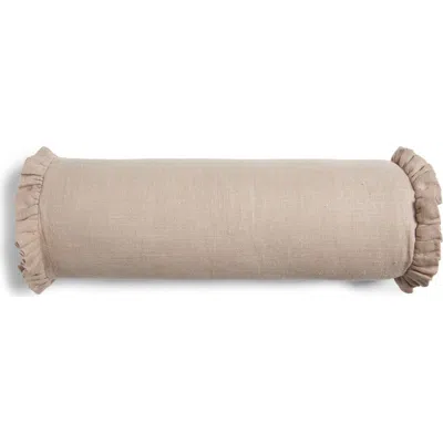 Nordstrom Round Linen Bolster Pillow In Tan Thread