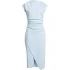 Nordstrom Ruched Funnel Neck Midi Dress In Blue Skyway