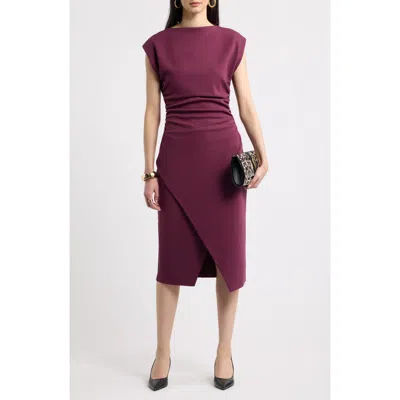 Nordstrom Ruched Funnel Neck Midi Dress In Purple