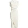 Nordstrom Ruched Funnel Neck Midi Dress In Ivory Tofu
