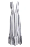 Nordstrom Ruched Plunge Maxi Cover-up Dress In Blue