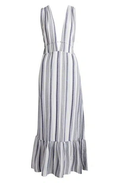 Nordstrom Ruched Plunge Maxi Cover-up Dress In Blue