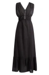 Nordstrom Ruched Plunge Maxi Cover-up Dress In Black