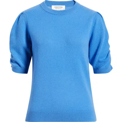 Nordstrom Ruched Short Sleeve Cashmere Sweater In Blue