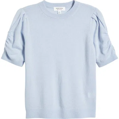 Nordstrom Ruched Short Sleeve Cashmere Sweater In Blue Zen