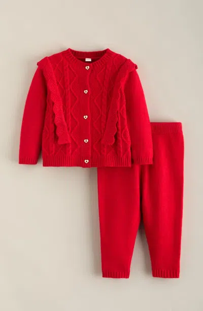 Nordstrom Babies'  Ruffle Cable Sweater Set In Red