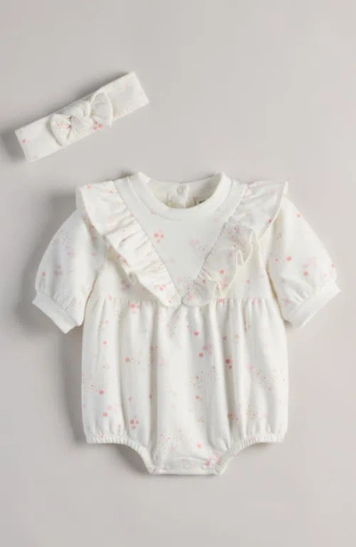 Nordstrom Babies'  Ruffle Cotton Fleece Romper & Headband Set In White