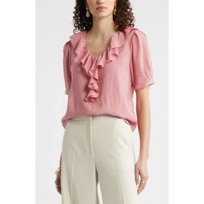 Nordstrom Ruffle Crinkle Semisheer Top In Pink