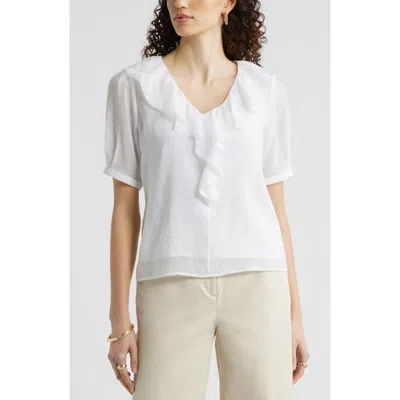 Nordstrom Ruffle Crinkle Semisheer Top In White