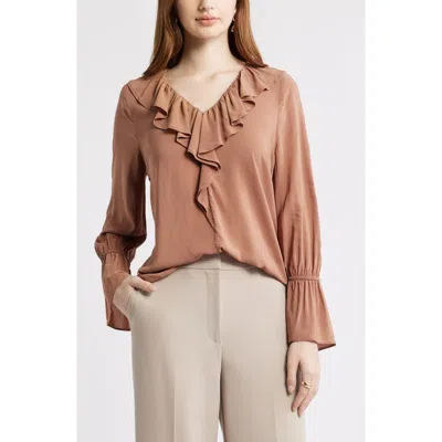 Nordstrom Ruffle Front Top In Brown