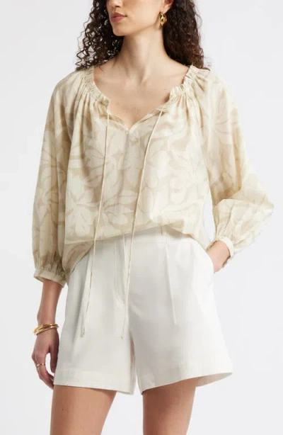 Nordstrom Ruffle Neck Tie Front Top In Neutral